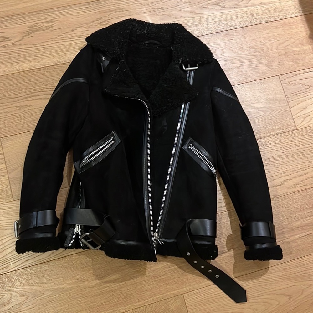 All saints shearling black oversized jacket size xs